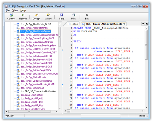 Decrypt encrypted stored-procedures,triggers,views and user defined functions.